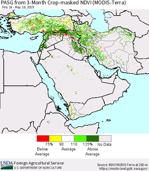 Middle East and Turkey PASG from 3-Month Cropland NDVI (Terra-MODIS) Thematic Map For 5/11/2019 - 5/20/2019