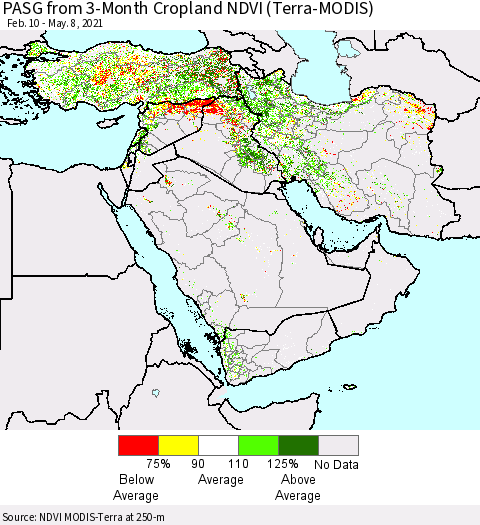 Middle East and Turkey PASG from 3-Month Cropland NDVI (Terra-MODIS) Thematic Map For 5/1/2021 - 5/8/2021
