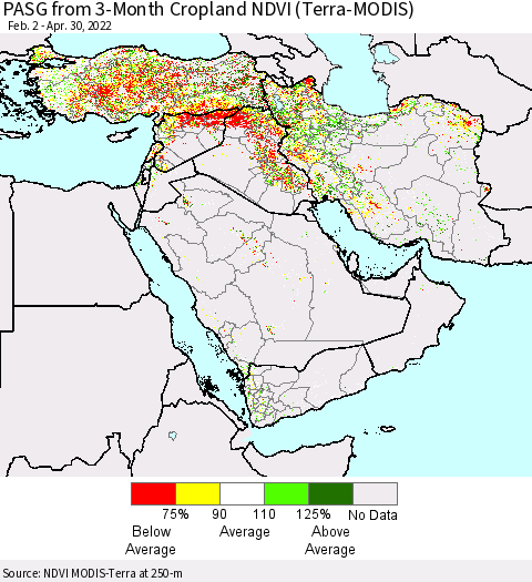 Middle East and Turkey PASG from 3-Month Cropland NDVI (Terra-MODIS) Thematic Map For 4/23/2022 - 4/30/2022