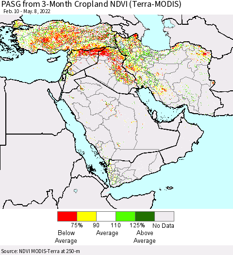 Middle East and Turkey PASG from 3-Month Cropland NDVI (Terra-MODIS) Thematic Map For 5/1/2022 - 5/8/2022