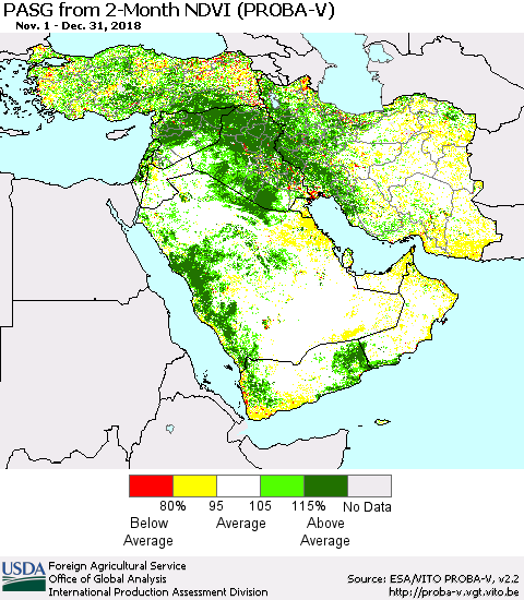 Middle East and Turkey PASG from 2-Month NDVI (PROBA-V) Thematic Map For 12/21/2018 - 12/31/2018
