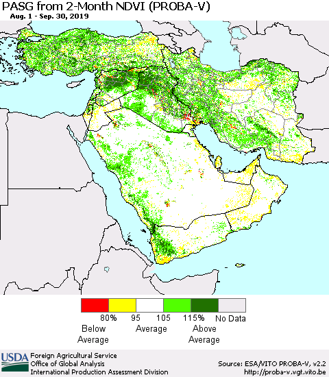 Middle East and Turkey PASG from 2-Month NDVI (PROBA-V) Thematic Map For 9/21/2019 - 9/30/2019
