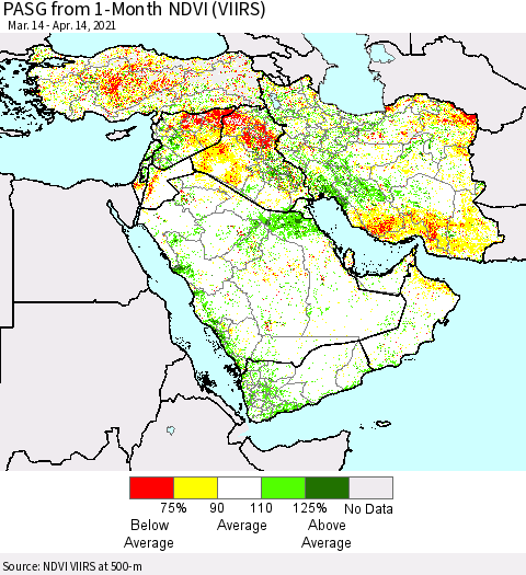 Middle East and Turkey PASG from 1-Month NDVI (VIIRS) Thematic Map For 4/7/2021 - 4/14/2021