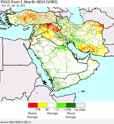 Middle East and Turkey PASG from 1-Month NDVI (VIIRS) Thematic Map For 4/15/2021 - 4/22/2021