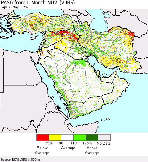 Middle East and Turkey PASG from 1-Month NDVI (VIIRS) Thematic Map For 5/1/2021 - 5/8/2021