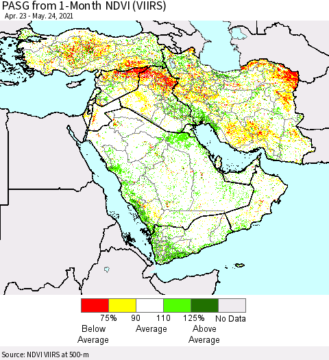 Middle East and Turkey PASG from 1-Month NDVI (VIIRS) Thematic Map For 5/17/2021 - 5/24/2021