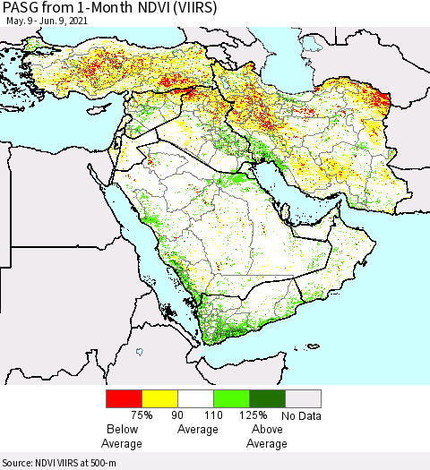 Middle East and Turkey PASG from 1-Month NDVI (VIIRS) Thematic Map For 6/2/2021 - 6/9/2021
