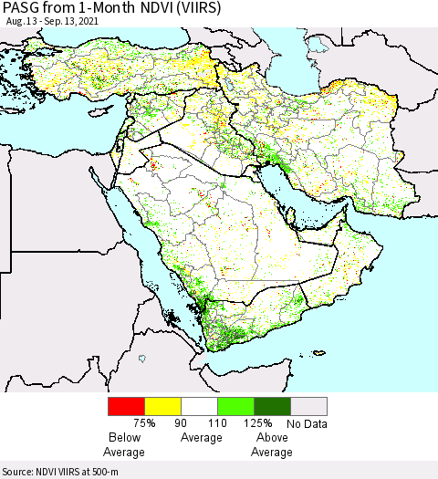 Middle East and Turkey PASG from 1-Month NDVI (VIIRS) Thematic Map For 9/6/2021 - 9/13/2021