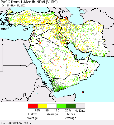 Middle East and Turkey PASG from 1-Month NDVI (VIIRS) Thematic Map For 11/17/2021 - 11/24/2021