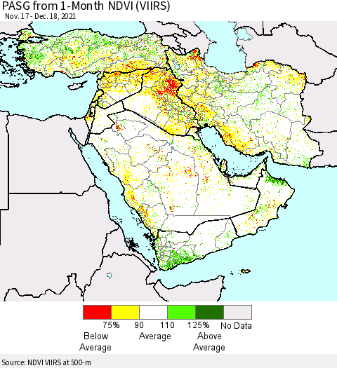 Middle East and Turkey PASG from 1-Month NDVI (VIIRS) Thematic Map For 12/11/2021 - 12/18/2021