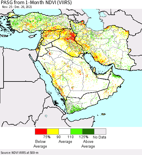 Middle East and Turkey PASG from 1-Month NDVI (VIIRS) Thematic Map For 12/19/2021 - 12/26/2021