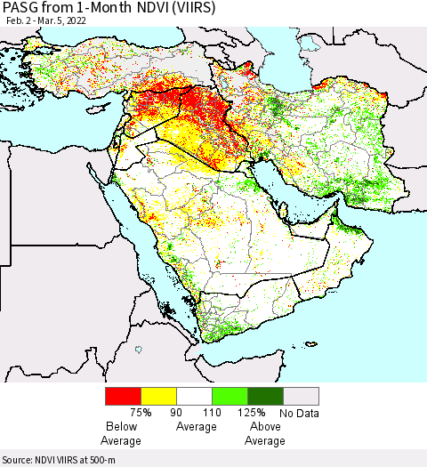 Middle East and Turkey PASG from 1-Month NDVI (VIIRS) Thematic Map For 2/26/2022 - 3/5/2022