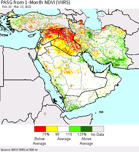 Middle East and Turkey PASG from 1-Month NDVI (VIIRS) Thematic Map For 3/6/2022 - 3/13/2022