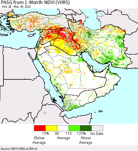 Middle East and Turkey PASG from 1-Month NDVI (VIIRS) Thematic Map For 3/22/2022 - 3/29/2022