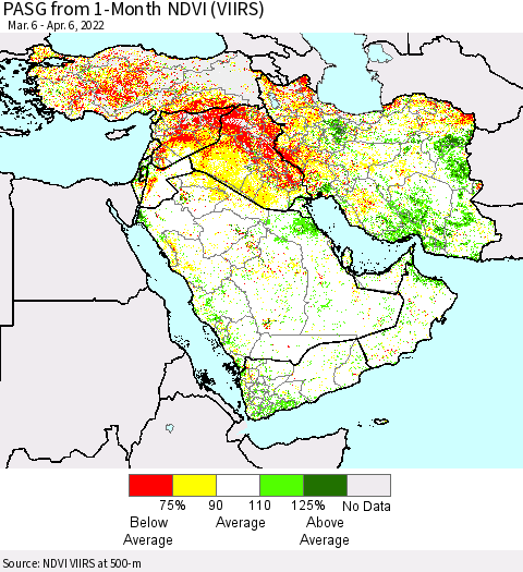 Middle East and Turkey PASG from 1-Month NDVI (VIIRS) Thematic Map For 3/30/2022 - 4/6/2022