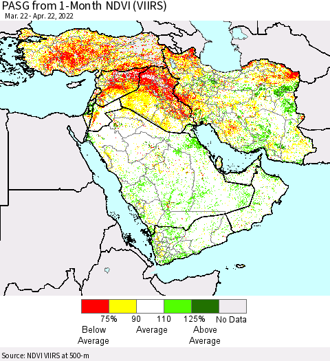Middle East and Turkey PASG from 1-Month NDVI (VIIRS) Thematic Map For 4/15/2022 - 4/22/2022
