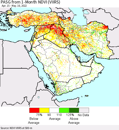 Middle East and Turkey PASG from 1-Month NDVI (VIIRS) Thematic Map For 5/9/2022 - 5/16/2022