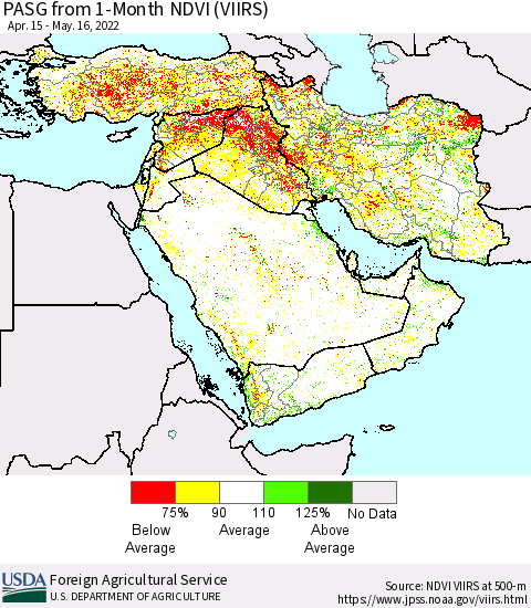 Middle East and Turkey PASG from 1-Month NDVI (VIIRS) Thematic Map For 5/11/2022 - 5/20/2022