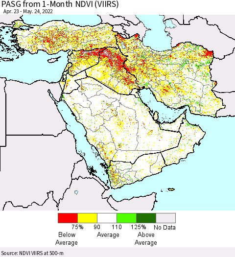 Middle East and Turkey PASG from 1-Month NDVI (VIIRS) Thematic Map For 5/17/2022 - 5/24/2022