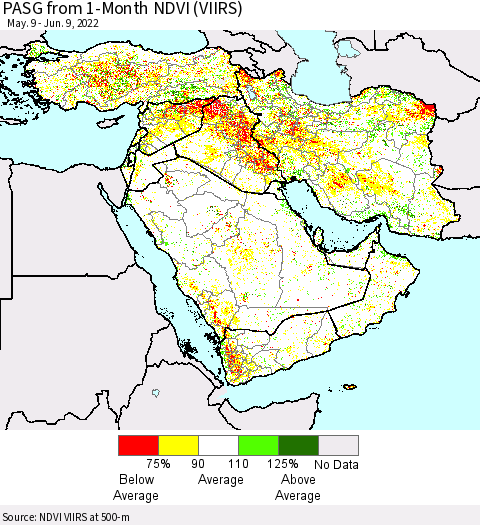 Middle East and Turkey PASG from 1-Month NDVI (VIIRS) Thematic Map For 6/2/2022 - 6/9/2022