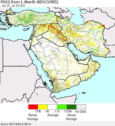 Middle East and Turkey PASG from 1-Month NDVI (VIIRS) Thematic Map For 7/12/2022 - 7/19/2022