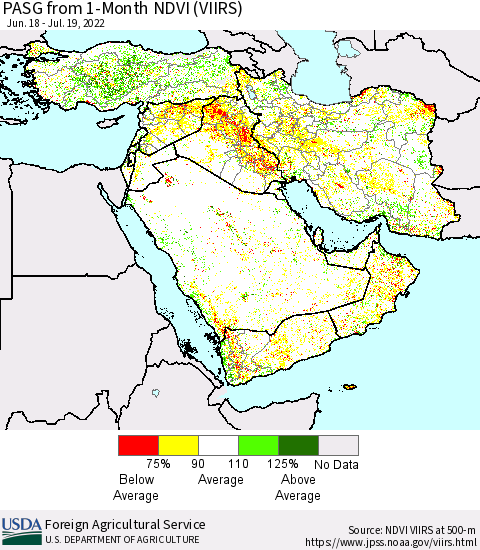 Middle East and Turkey PASG from 1-Month NDVI (VIIRS) Thematic Map For 7/11/2022 - 7/20/2022