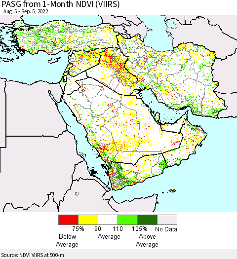 Middle East and Turkey PASG from 1-Month NDVI (VIIRS) Thematic Map For 8/29/2022 - 9/5/2022