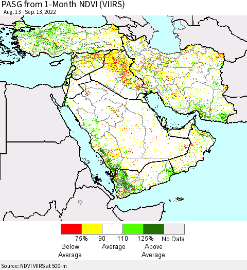 Middle East and Turkey PASG from 1-Month NDVI (VIIRS) Thematic Map For 9/6/2022 - 9/13/2022