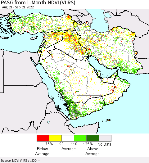 Middle East and Turkey PASG from 1-Month NDVI (VIIRS) Thematic Map For 9/14/2022 - 9/21/2022