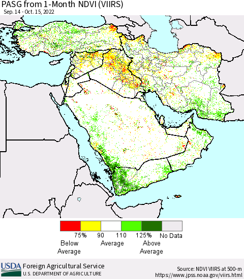Middle East and Turkey PASG from 1-Month NDVI (VIIRS) Thematic Map For 10/11/2022 - 10/20/2022
