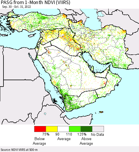 Middle East and Turkey PASG from 1-Month NDVI (VIIRS) Thematic Map For 10/24/2022 - 10/31/2022