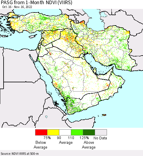 Middle East and Turkey PASG from 1-Month NDVI (VIIRS) Thematic Map For 11/9/2022 - 11/16/2022