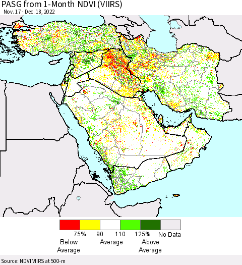 Middle East and Turkey PASG from 1-Month NDVI (VIIRS) Thematic Map For 12/11/2022 - 12/18/2022