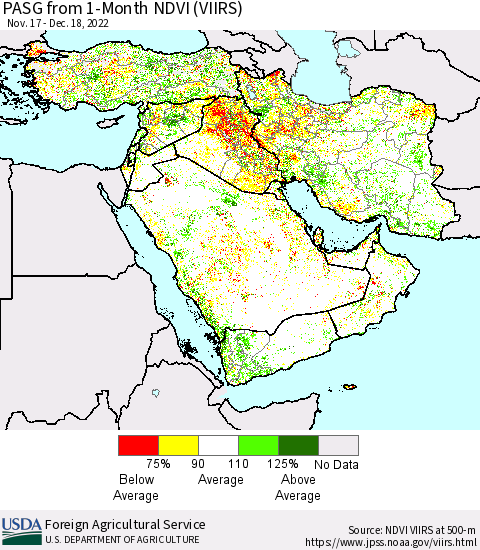 Middle East and Turkey PASG from 1-Month NDVI (VIIRS) Thematic Map For 12/11/2022 - 12/20/2022