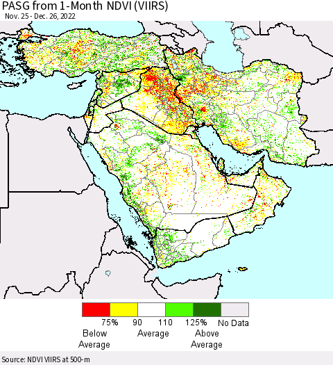 Middle East and Turkey PASG from 1-Month NDVI (VIIRS) Thematic Map For 12/19/2022 - 12/26/2022