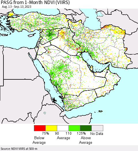 Middle East and Turkey PASG from 1-Month NDVI (VIIRS) Thematic Map For 9/6/2023 - 9/13/2023