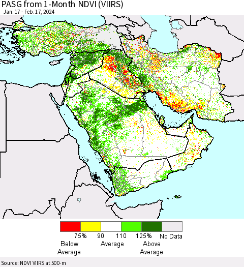 Middle East and Turkey PASG from 1-Month NDVI (VIIRS) Thematic Map For 2/10/2024 - 2/17/2024