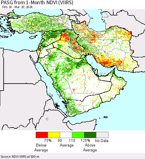Middle East and Turkey PASG from 1-Month NDVI (VIIRS) Thematic Map For 3/13/2024 - 3/20/2024