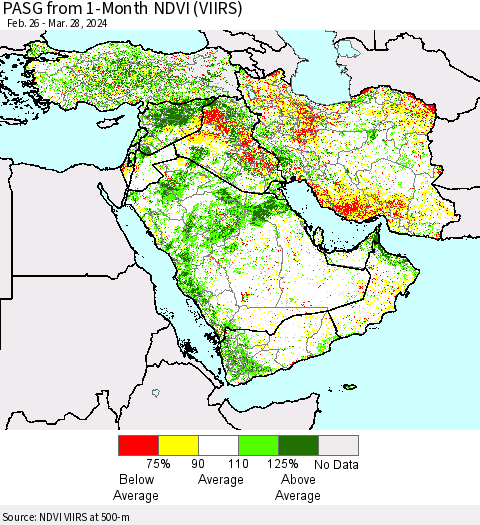 Middle East and Turkey PASG from 1-Month NDVI (VIIRS) Thematic Map For 3/21/2024 - 3/28/2024