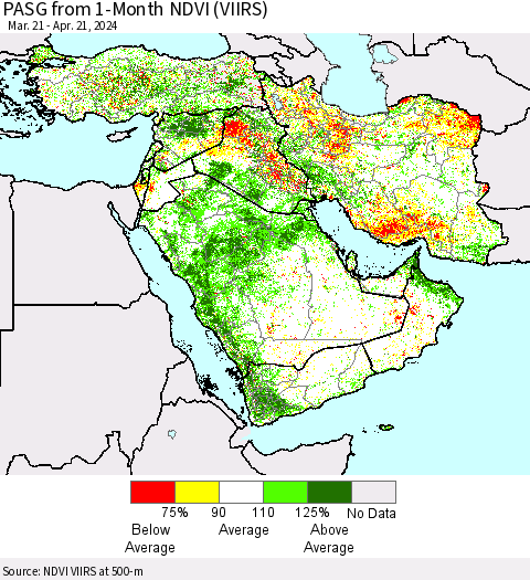 Middle East and Turkey PASG from 1-Month NDVI (VIIRS) Thematic Map For 4/14/2024 - 4/21/2024