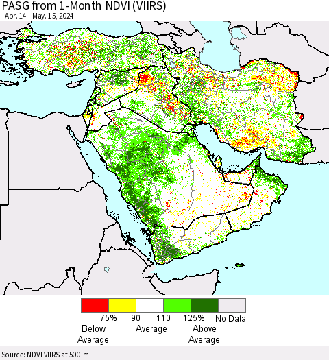 Middle East and Turkey PASG from 1-Month NDVI (VIIRS) Thematic Map For 5/8/2024 - 5/15/2024