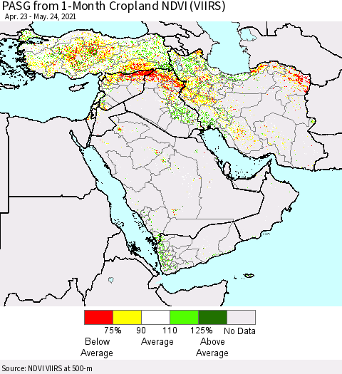 Middle East and Turkey PASG from 1-Month Cropland NDVI (VIIRS) Thematic Map For 5/17/2021 - 5/24/2021
