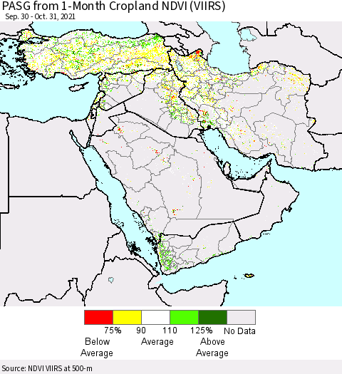 Middle East and Turkey PASG from 1-Month Cropland NDVI (VIIRS) Thematic Map For 10/24/2021 - 10/31/2021