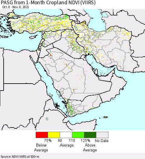 Middle East and Turkey PASG from 1-Month Cropland NDVI (VIIRS) Thematic Map For 11/1/2021 - 11/8/2021