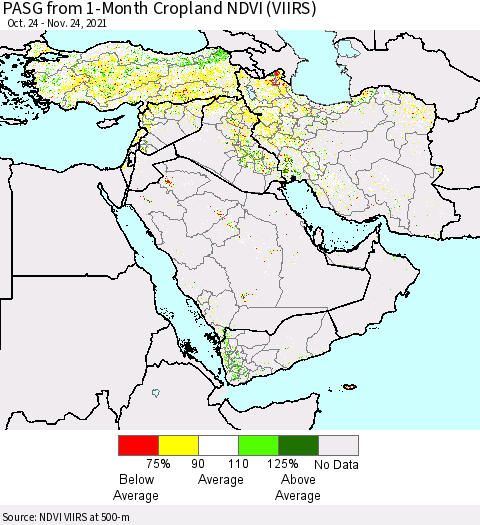 Middle East and Turkey PASG from 1-Month Cropland NDVI (VIIRS) Thematic Map For 11/17/2021 - 11/24/2021