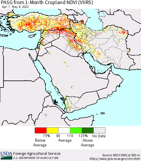 Middle East and Turkey PASG from 1-Month Cropland NDVI (VIIRS) Thematic Map For 5/1/2022 - 5/10/2022