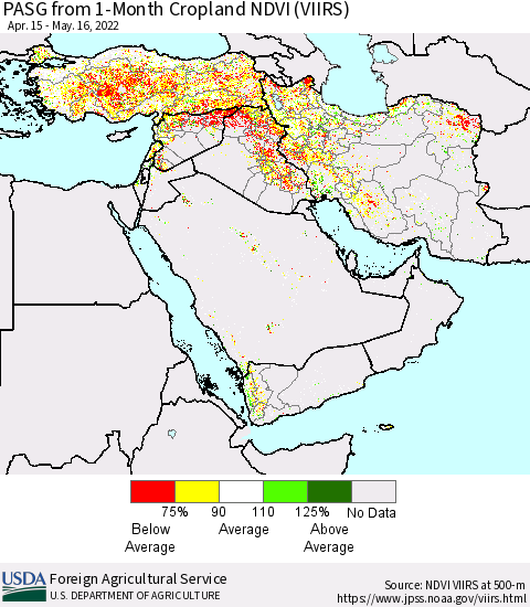Middle East and Turkey PASG from 1-Month Cropland NDVI (VIIRS) Thematic Map For 5/11/2022 - 5/20/2022