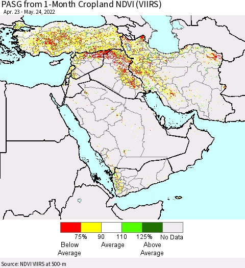 Middle East and Turkey PASG from 1-Month Cropland NDVI (VIIRS) Thematic Map For 5/17/2022 - 5/24/2022
