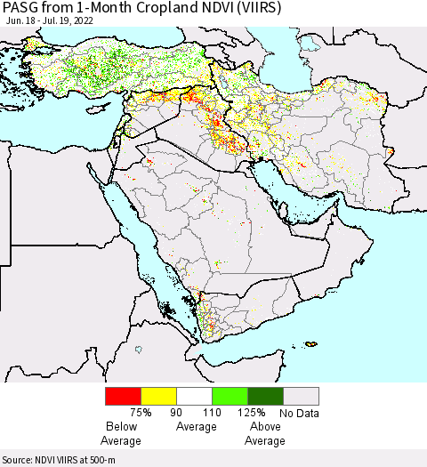 Middle East and Turkey PASG from 1-Month Cropland NDVI (VIIRS) Thematic Map For 7/12/2022 - 7/19/2022