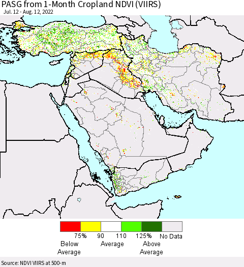 Middle East and Turkey PASG from 1-Month Cropland NDVI (VIIRS) Thematic Map For 8/5/2022 - 8/12/2022